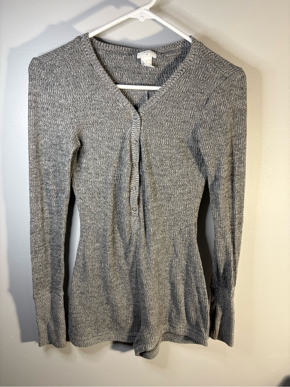 Forever 21 Gray Ribbed Henley Jumpsuit